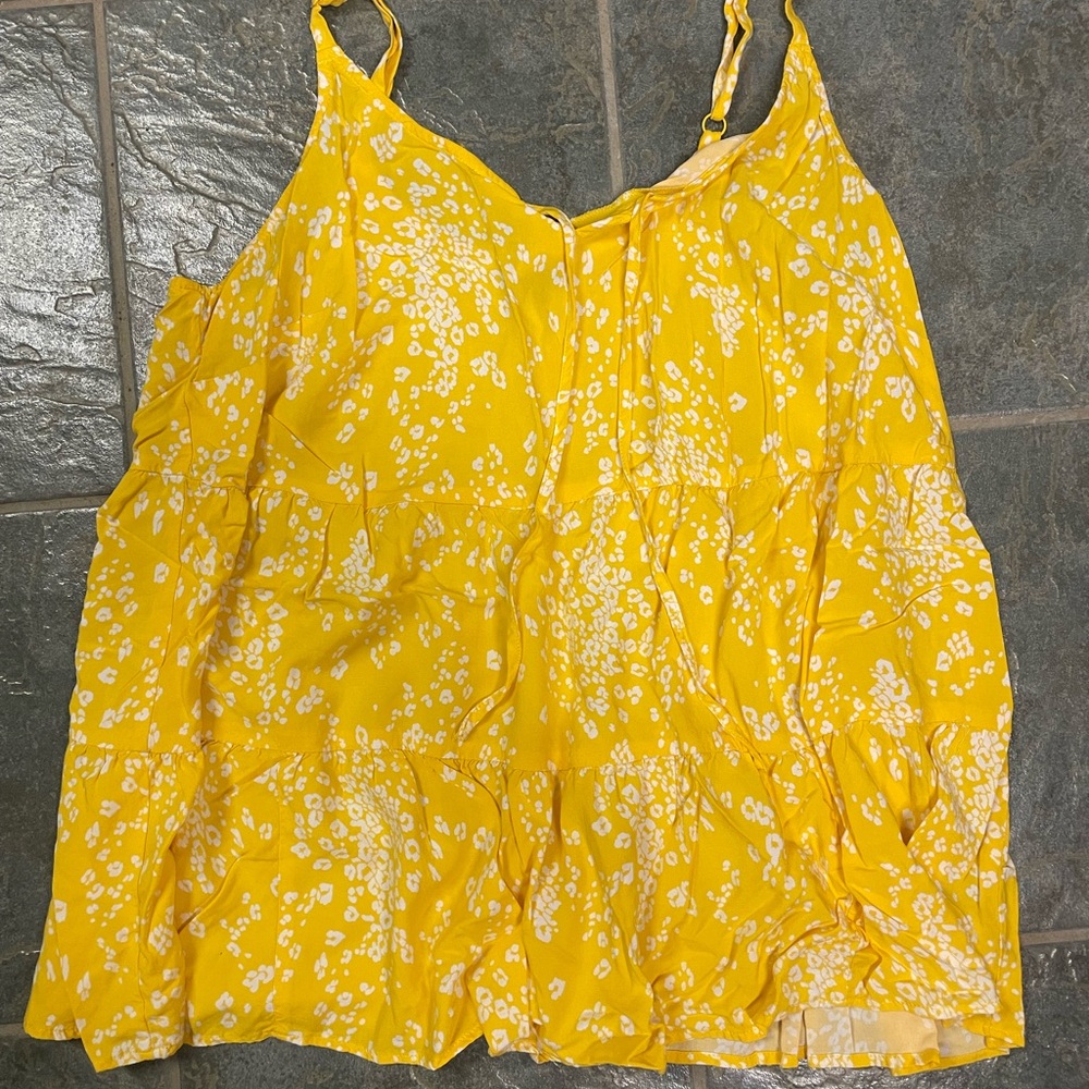 Torrid Yellow White Sleeveless Tie Front Camisole